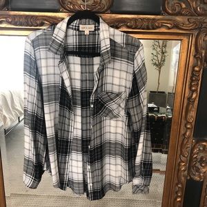 NWT CLOTH & STONE By Anthropologie Plaid Flannel Shirt Size M Black White Check
